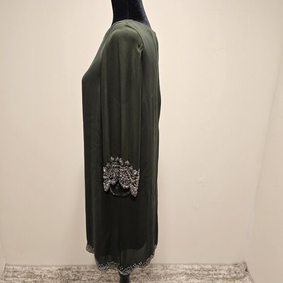 Alice + Olivia Frieda Embellished Trim Beaded Silk Dress Medium Womens Green - Picture 8 of 16